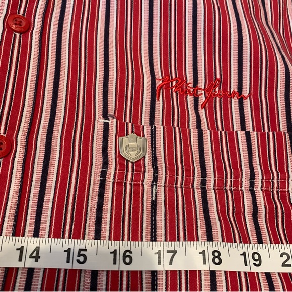 PHAT FARM VINTAGE 90s Y2K RED WHITE STRIPE LONG SLEEVE BUTTON DOWN SHIRT. SzXL - Picture 3 of 7